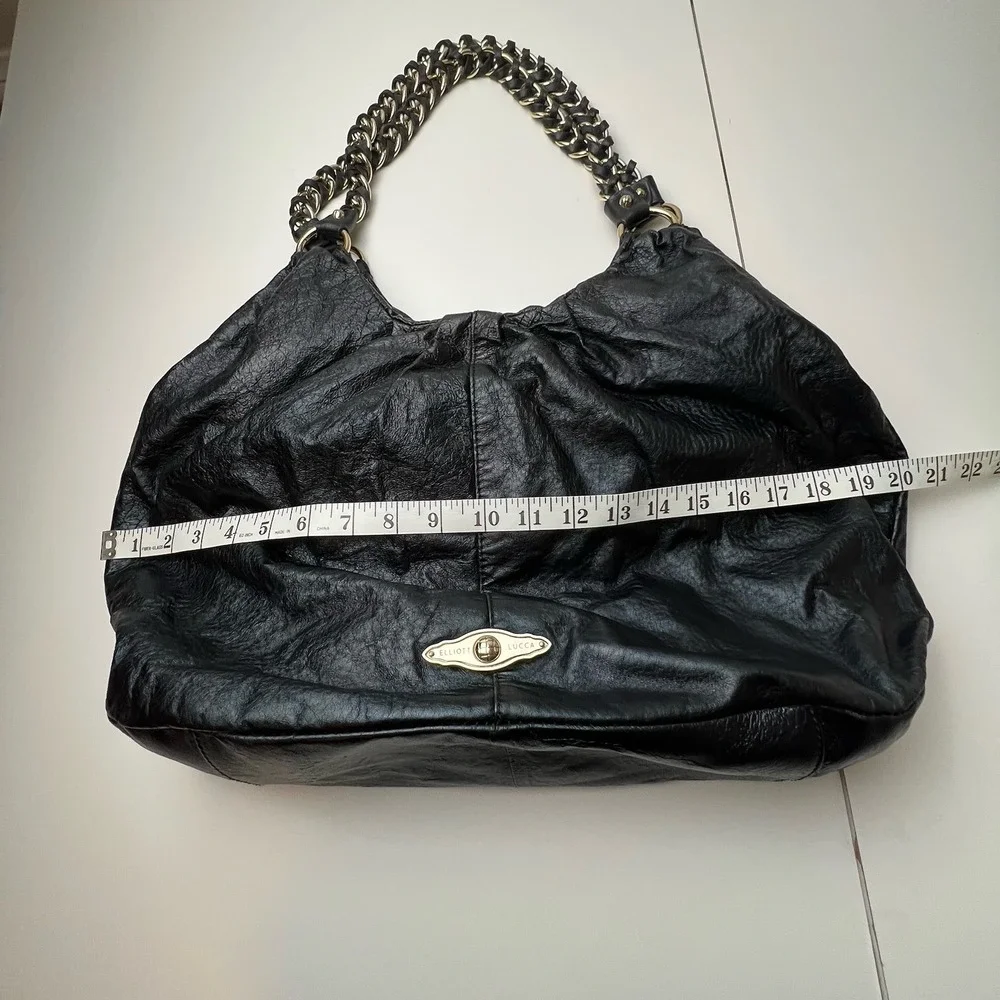 Elliott Luca pebbled black leather and chain purse shoulder bag